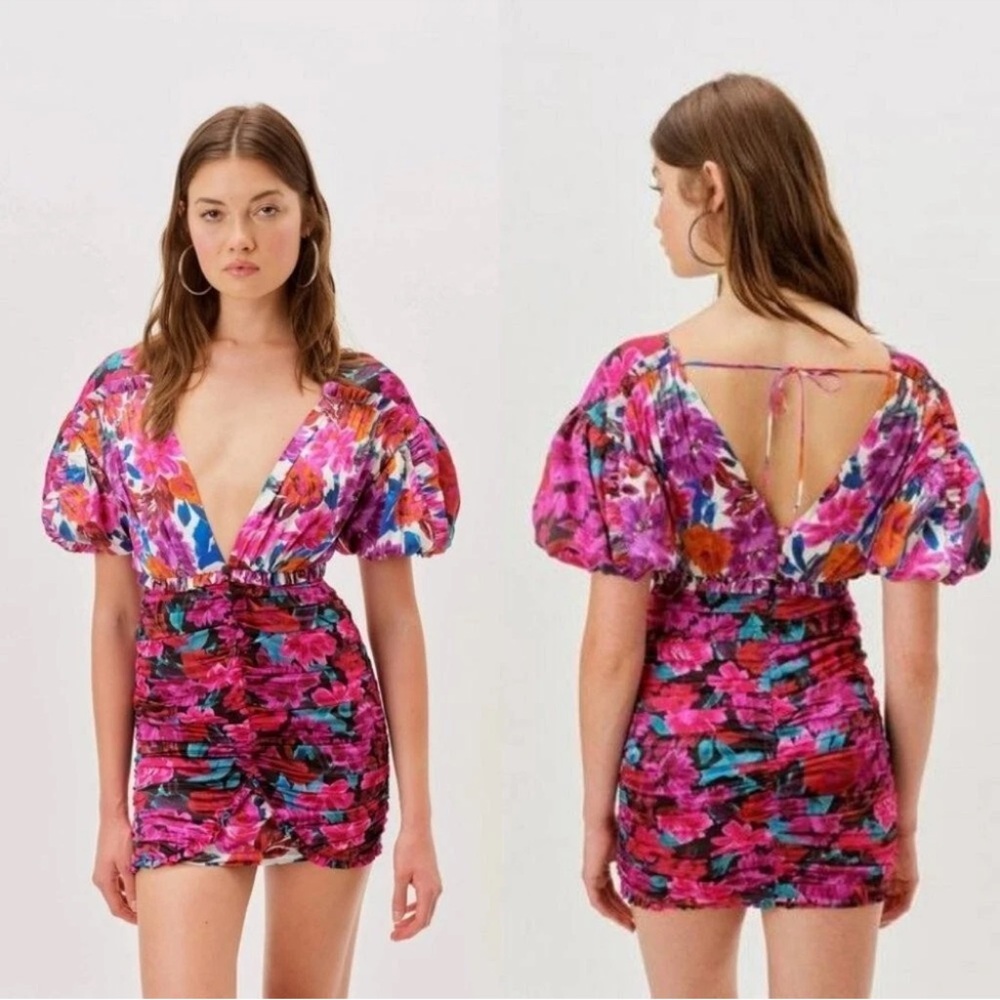 New! FOR LOVE & LEMONS Cassandra Ruched Open Back Mini Dress